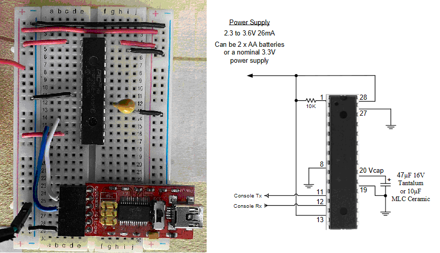 Micromite on breadboard minimal setup